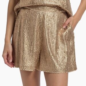 Kobi Halperin Metallic Gold Sequin High-Waist Shorts